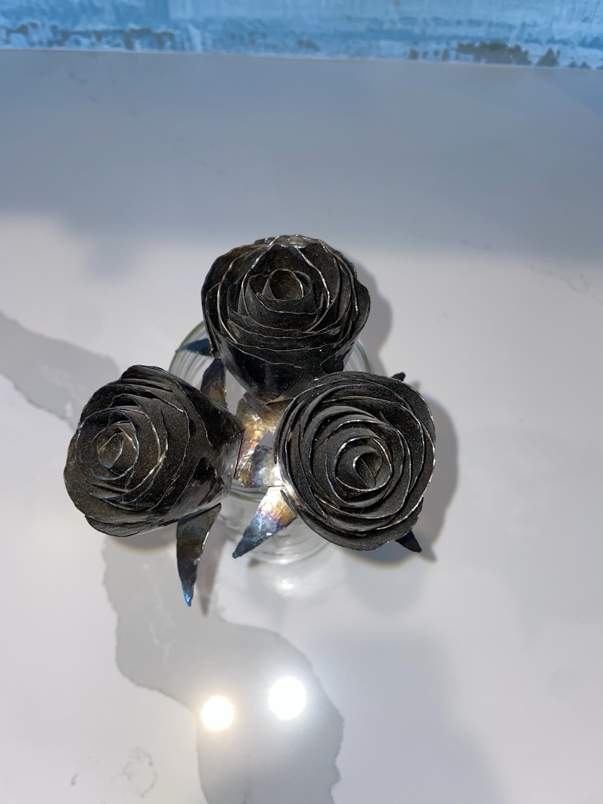 3 Handmade Forged Metal Roses Steel