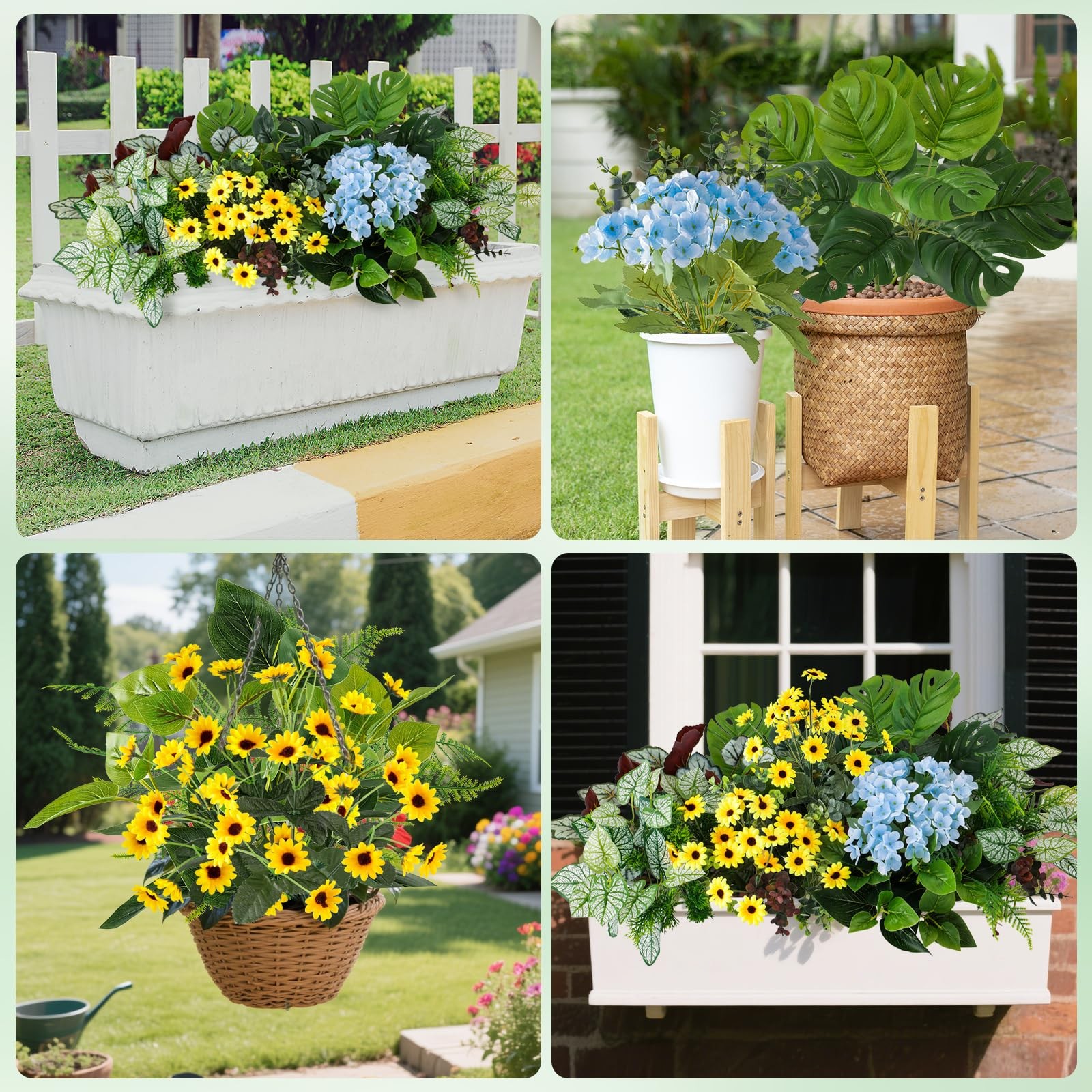 24 Pcs Outdoor Artificial Plants UV Resistant Fake Greenery Stems Faux Shrubs…
