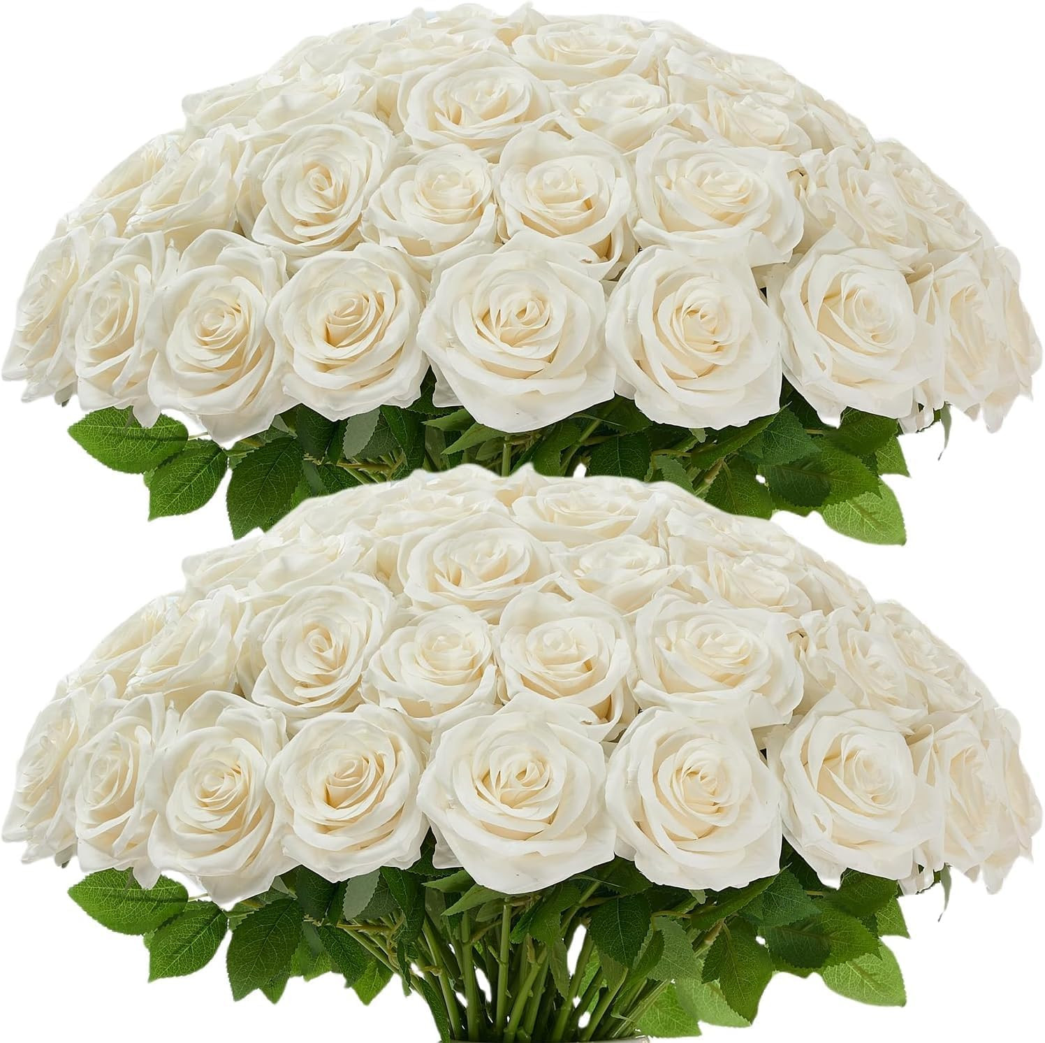 100 Pcs White Silk Roses – Long Stem Fake Flowers for Weddings & Decor