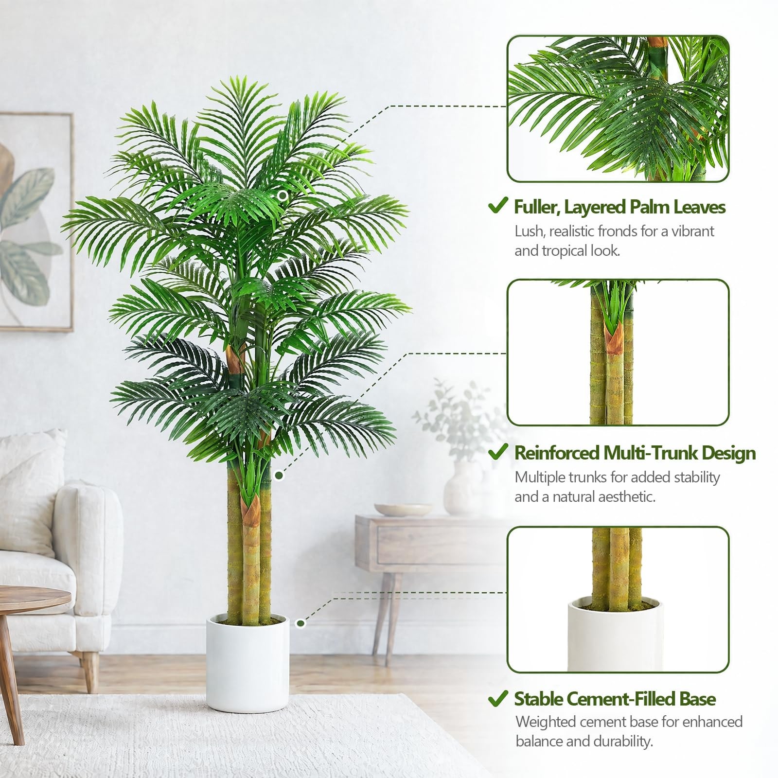 5FT Artificial Golden Cane Palm Tree, UV Resistant Faux Palm Plant with Reali…
