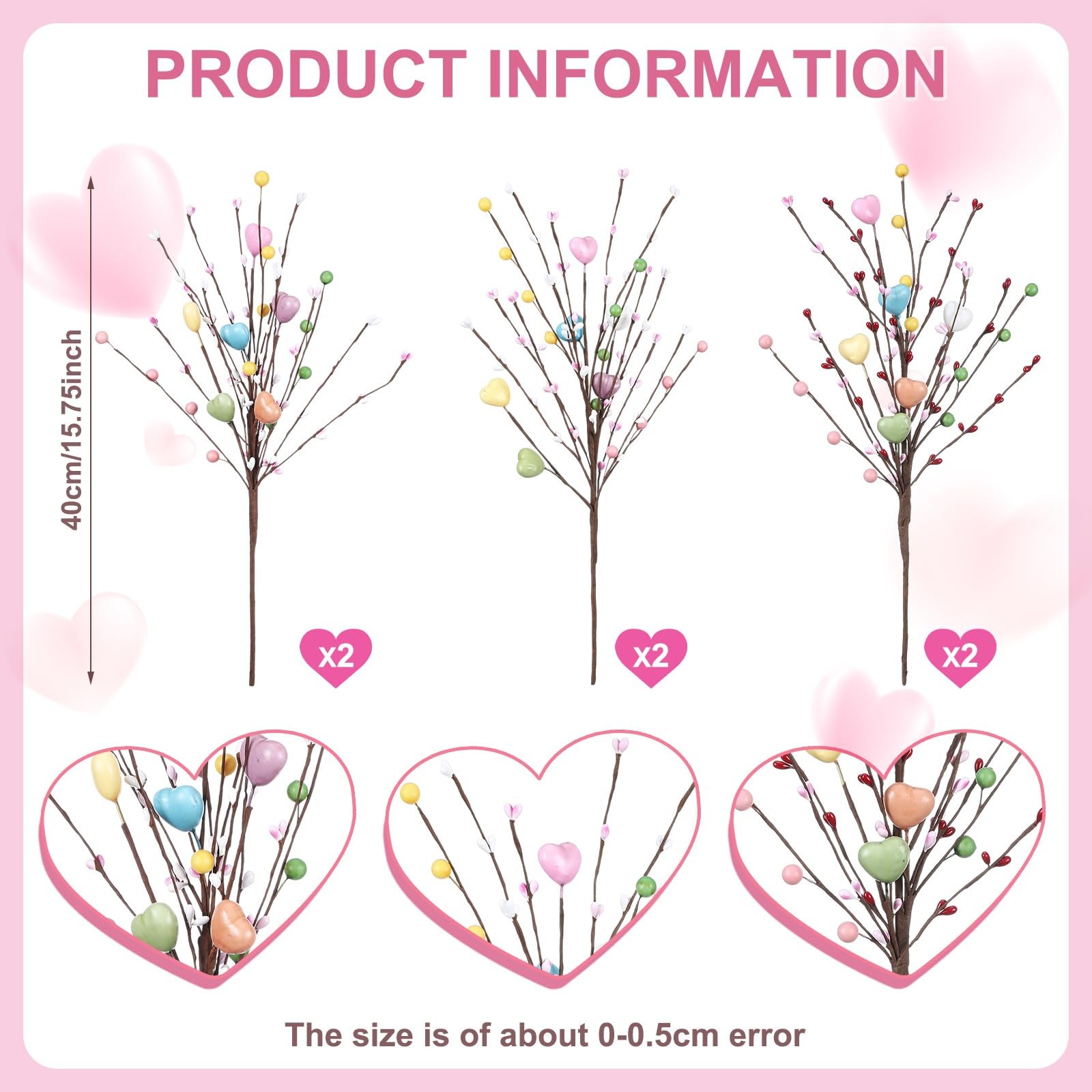Valentine’s Day Decorations 6 Pcs Valentine’s Day Picks Gifts Heart Shaped Fl…