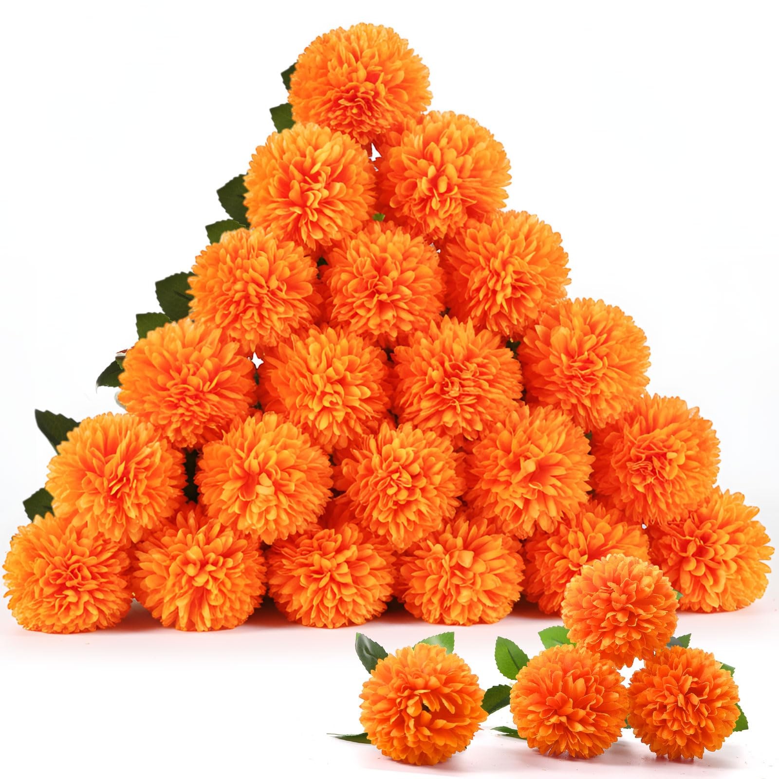 36 PCS Orange Artificial Marigolds Bulk Faux Silk Flowers Floral Decor