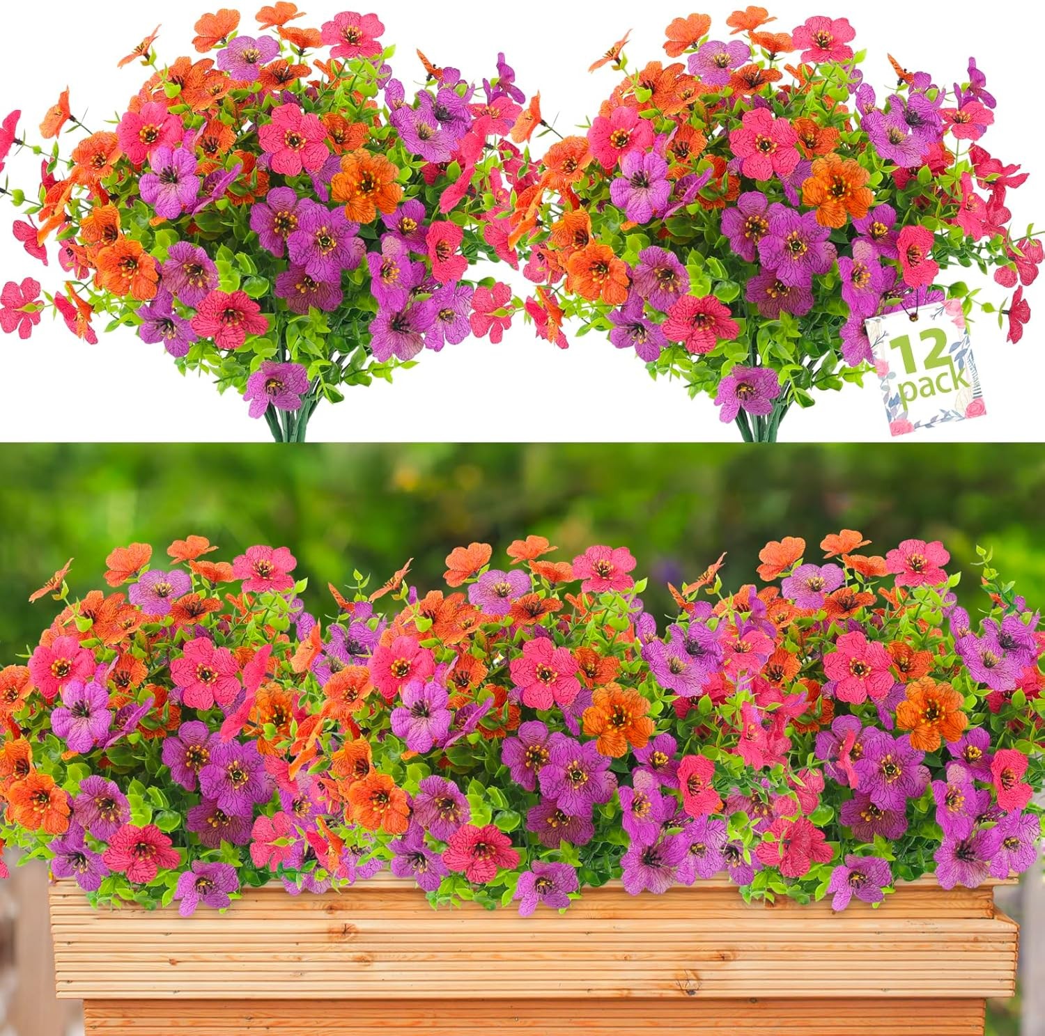 Artificial Spring Flowers for Outdoors Faux Plants UV Resistant Realistic Fake
