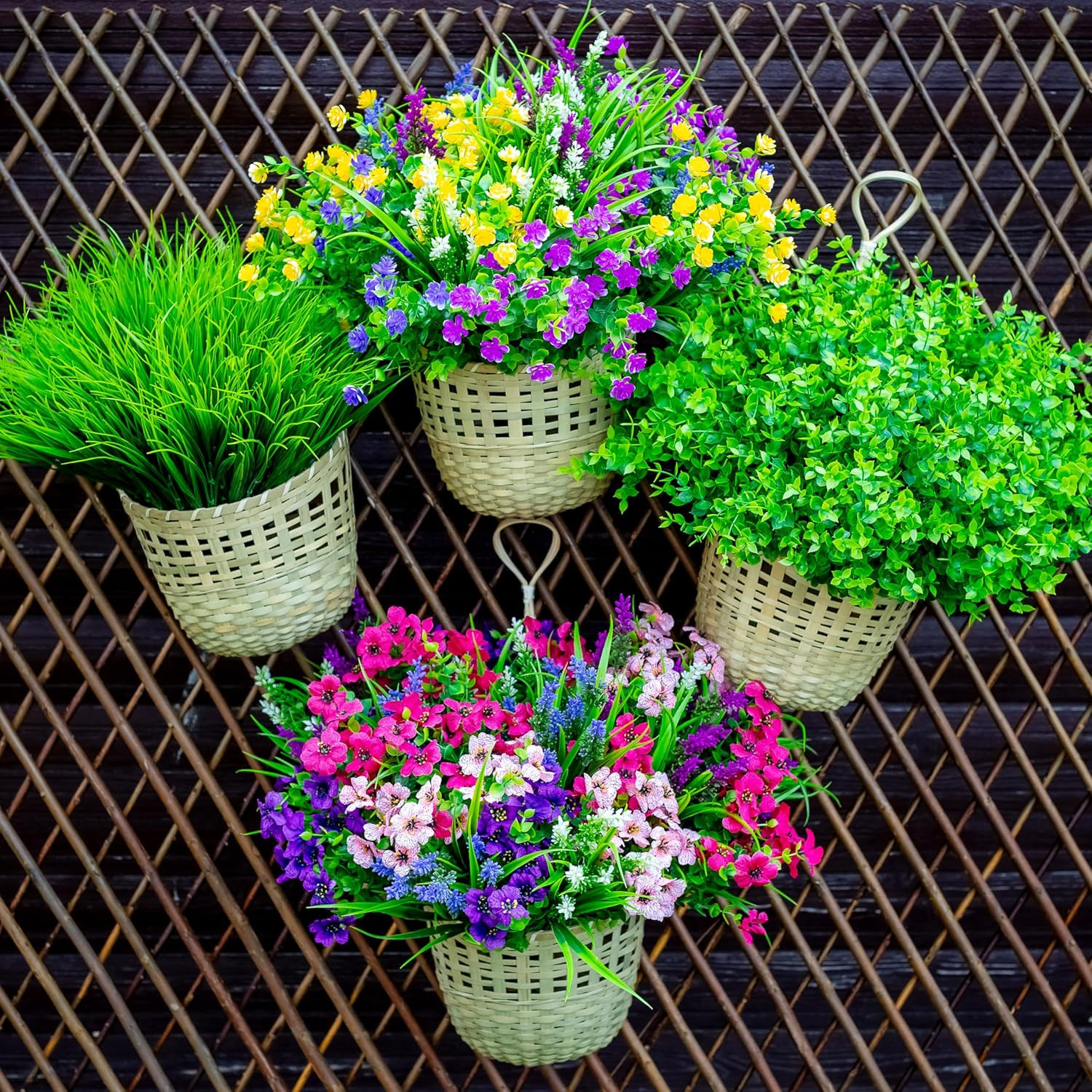 Fake Plants Flowers Outdoor Artificial Shrubs – 16 Bundles UV Resistant No Fade
