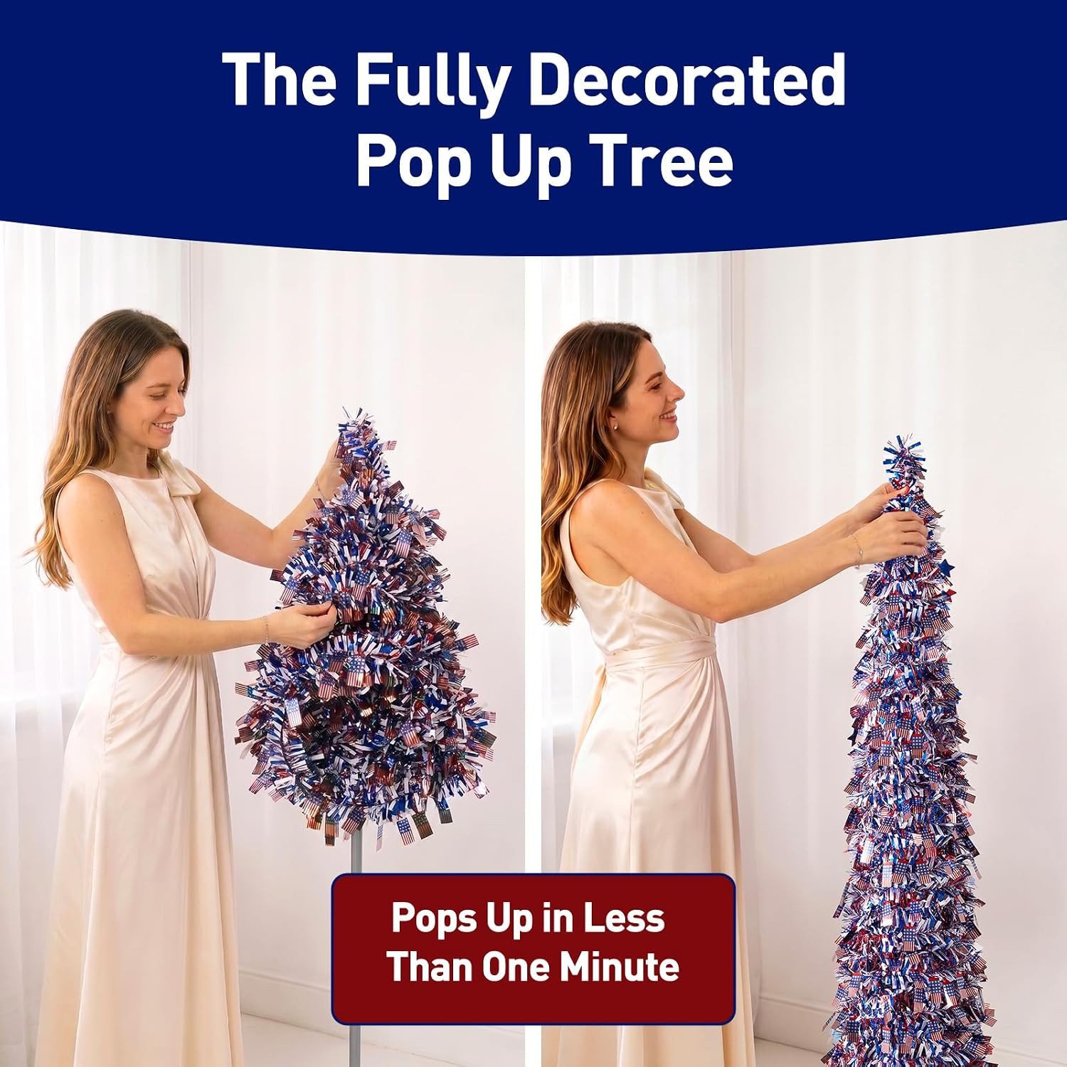 Verinatural 5FT Pop up 4Th of July Decorations Patriotic Tinsel Tree – USA Theme