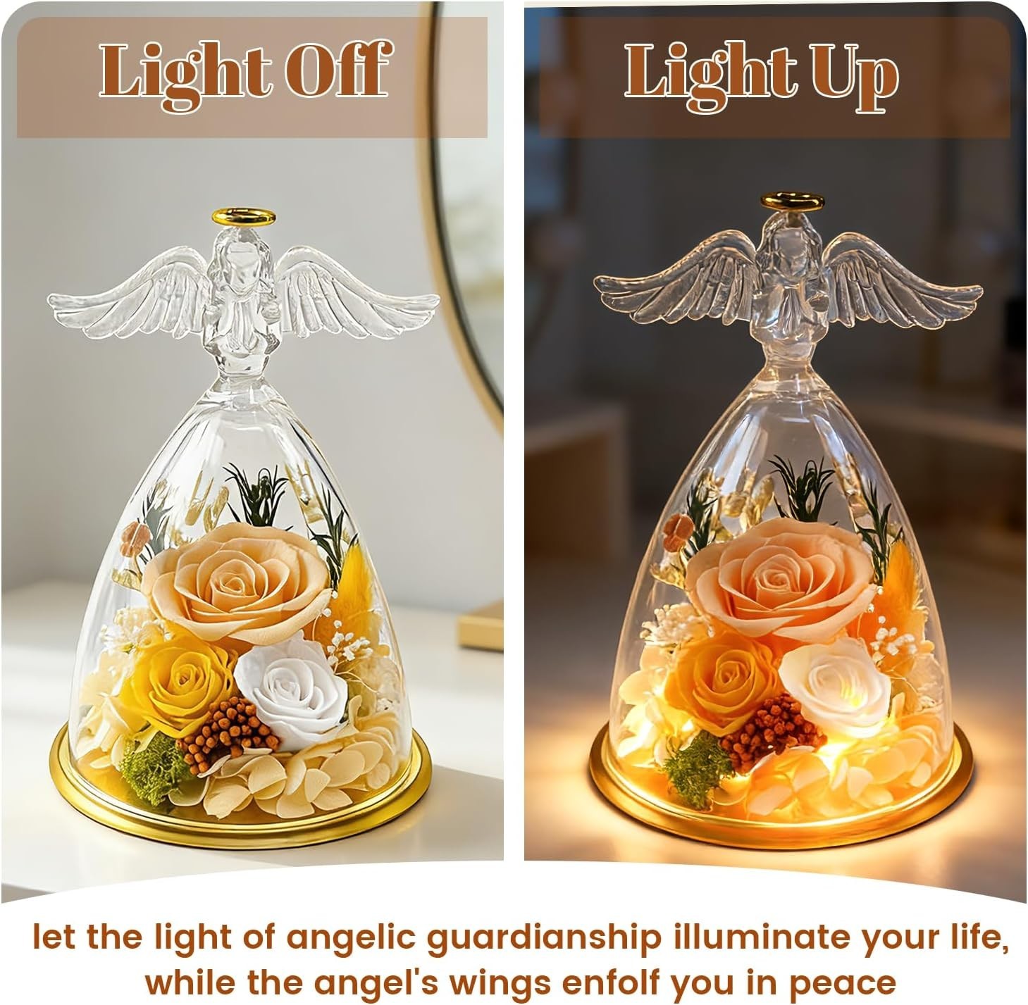Forever Flowers in Glass Angel Figurine, Preserved Roses Gifts for Her Women …
