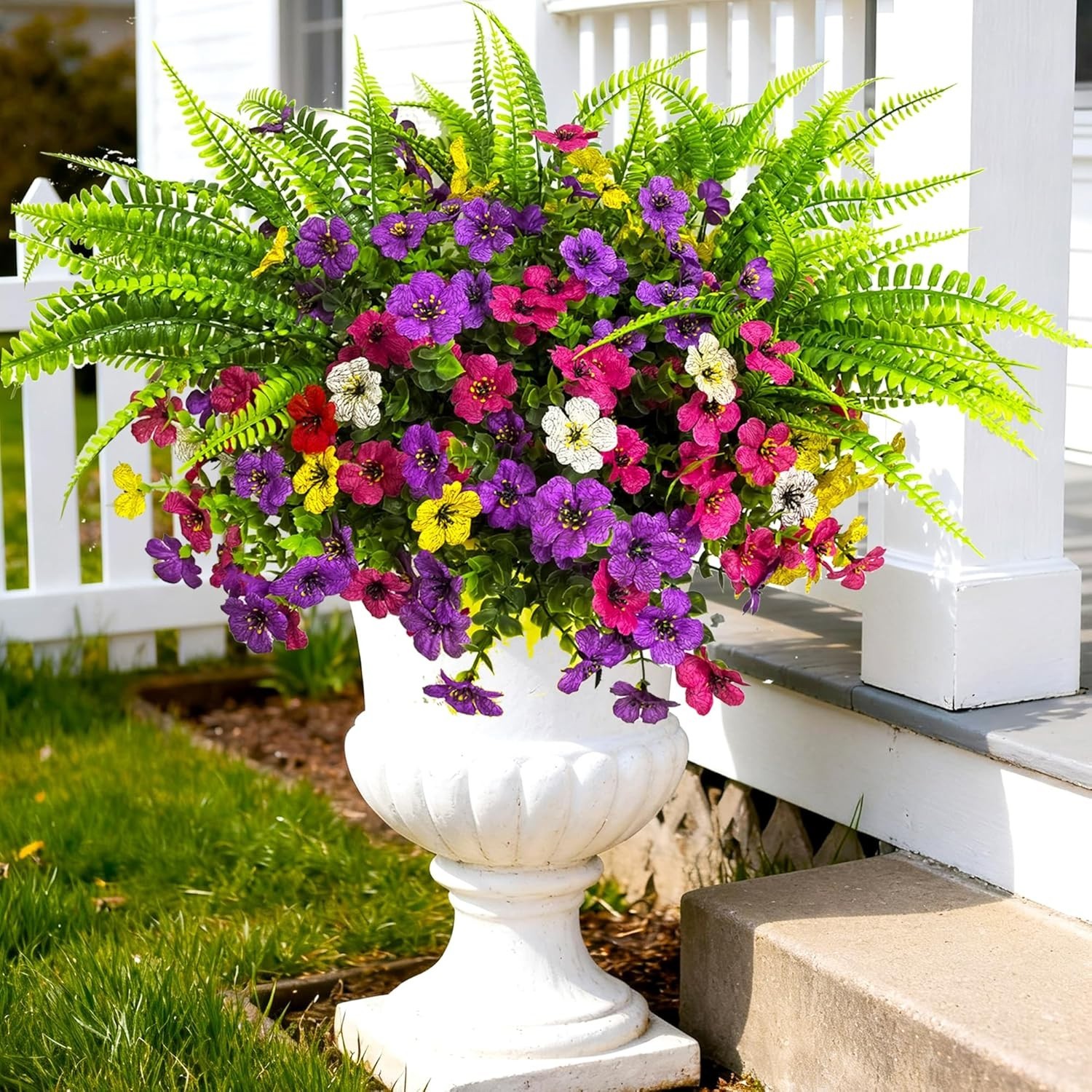 Multi-Season Colorful Faux Flower Bundles – 16 UV Protected Plants for Outdoors