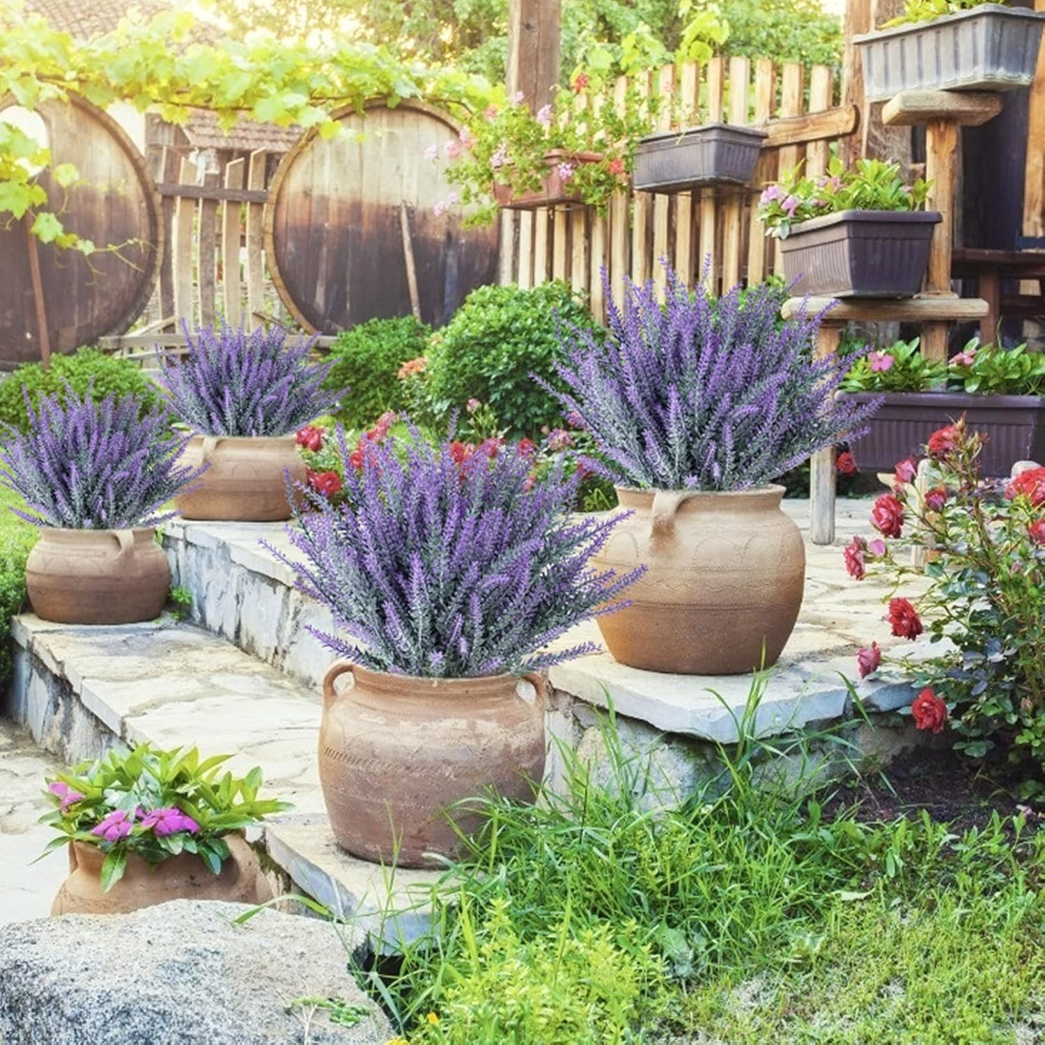 12 Bundles Artificial Lavender Fake Flowers Faux Plastic Plants for Home Wedding