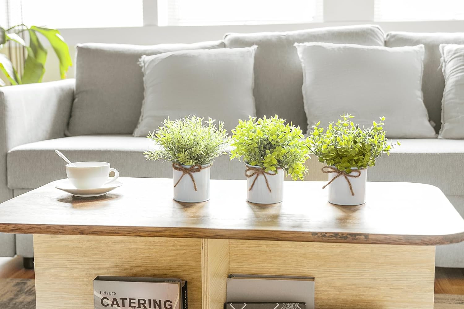 Fake Plants in Farmhouse Galvanized Metal Pots Table Centerpiece Rustic Home Dec