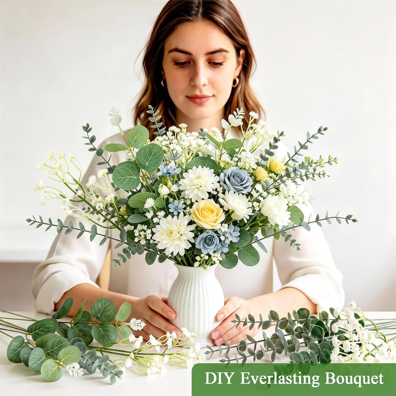 200Pcs Eucalyptus & Babys Breath Artificial Flowers for Weddings & Parties