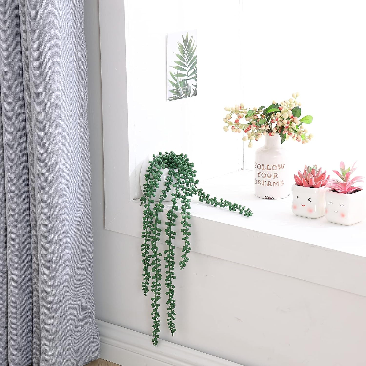 Artificial Hanging String of Pearls Plants in Pots, 2 Pack for Decor | Realistic