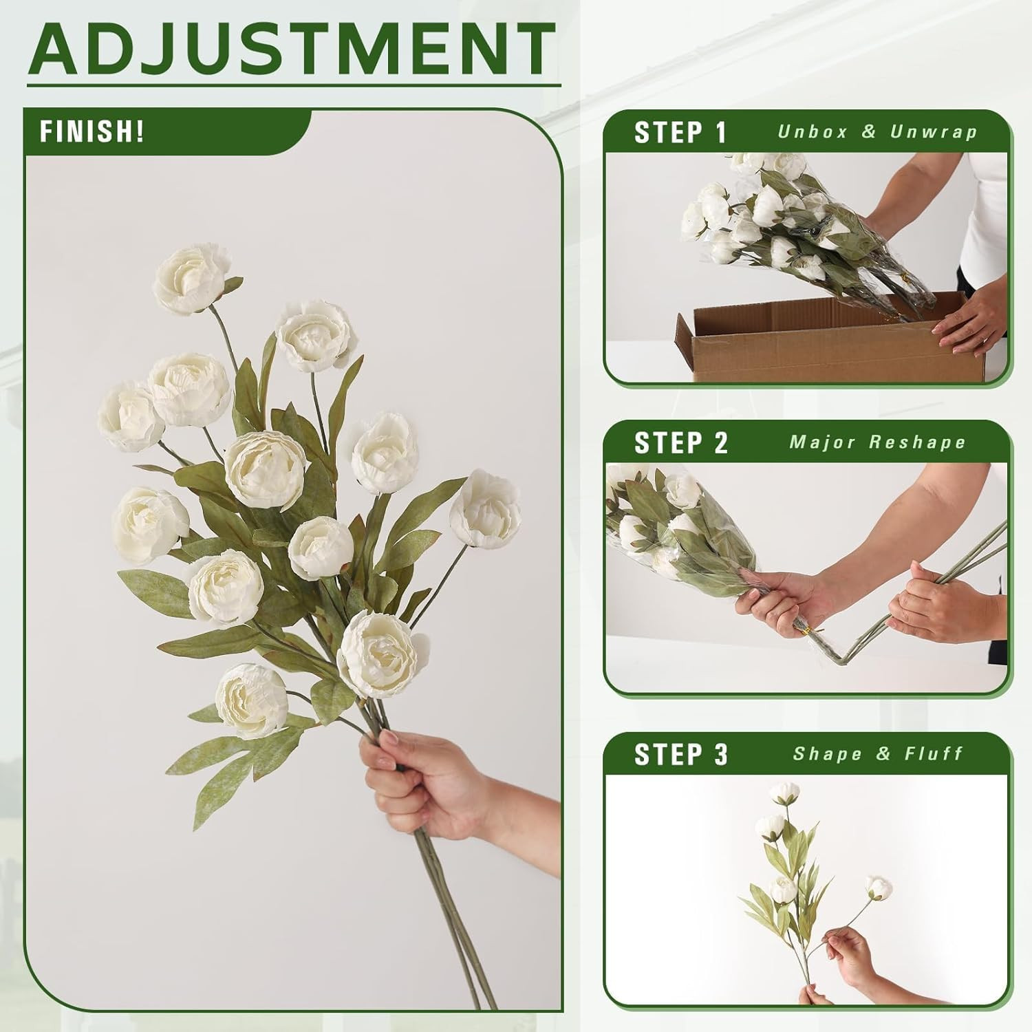 6 PCS 27″ Cream Artificial Peony Branches – Realistic Silk Flowers for Home Deco