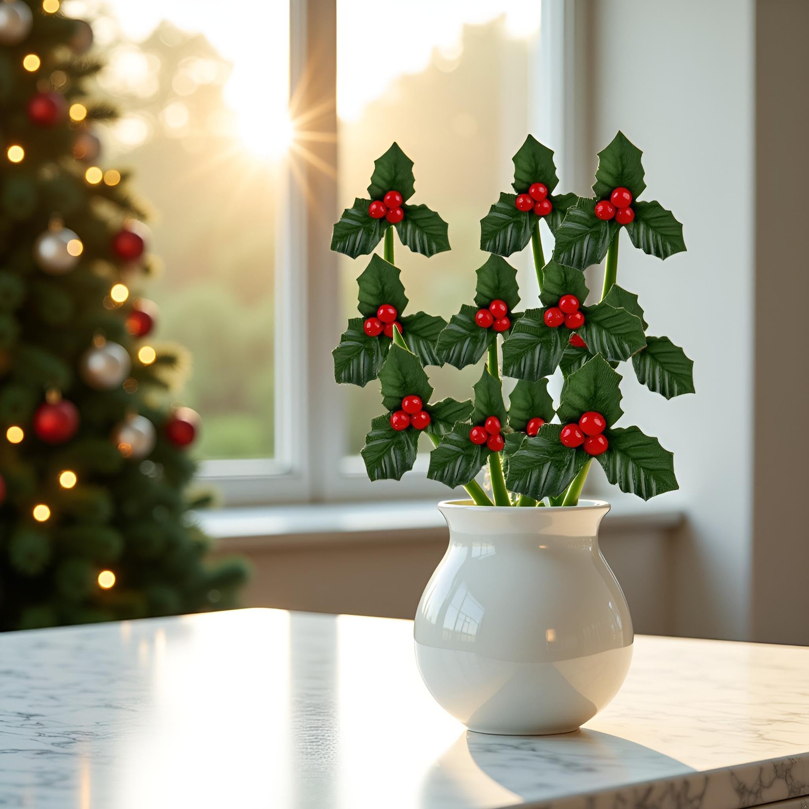 10Pcs Christmas Holly Berries Faux Flowers with Leaves Xmas Picks Wreath Bran…