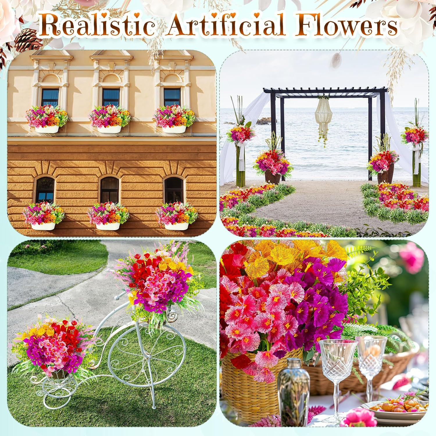 40 Bundles Artificial Flowers for Outdoor No Fade Faux Artificial Plants Shrubs