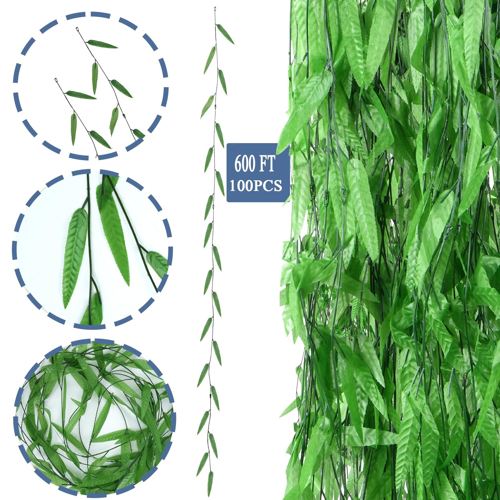 100PCS 600 FT Fake Vines for Room Decor Artificial Ivy Greenery Garland Jungl…