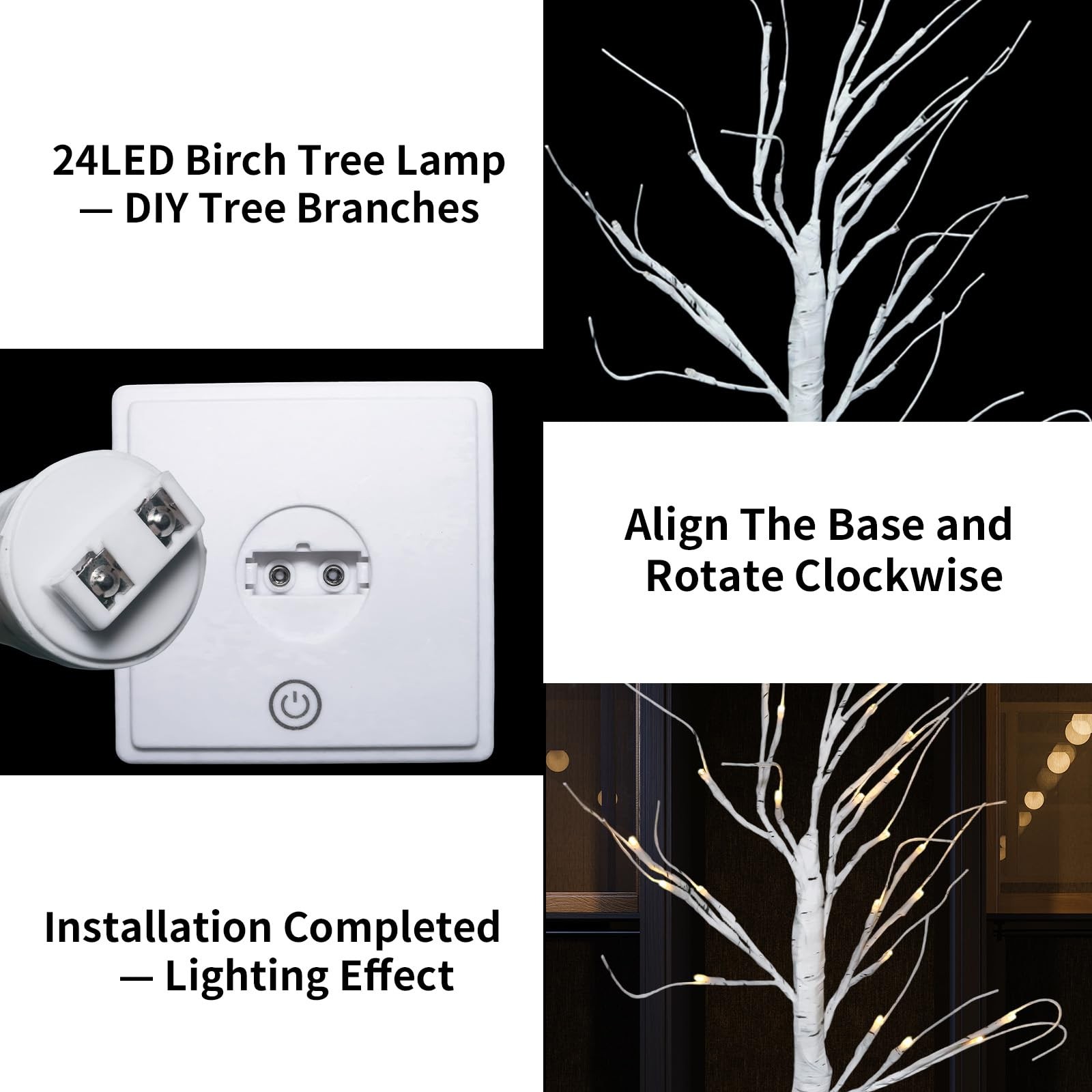 Artificial Tree for Christmas Decorations, 2FT 24LED Warm White Light Up Birc…