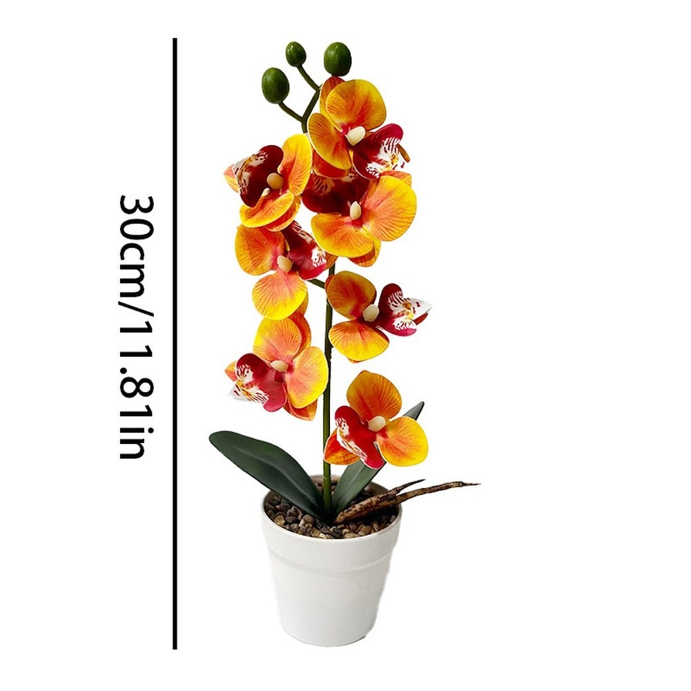 Life-Like 7-Bloom Artificial Orchid in Stylish White Stone Pot 11.81 in