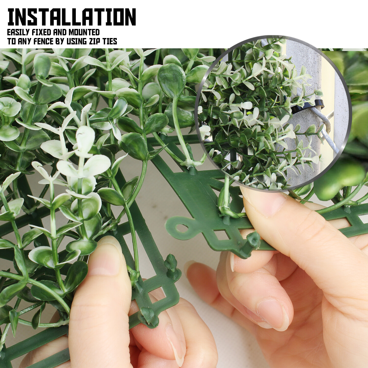 20″x20″ Artificial Faux Greenery White Buxus Fence Screen Wall Decor Panel