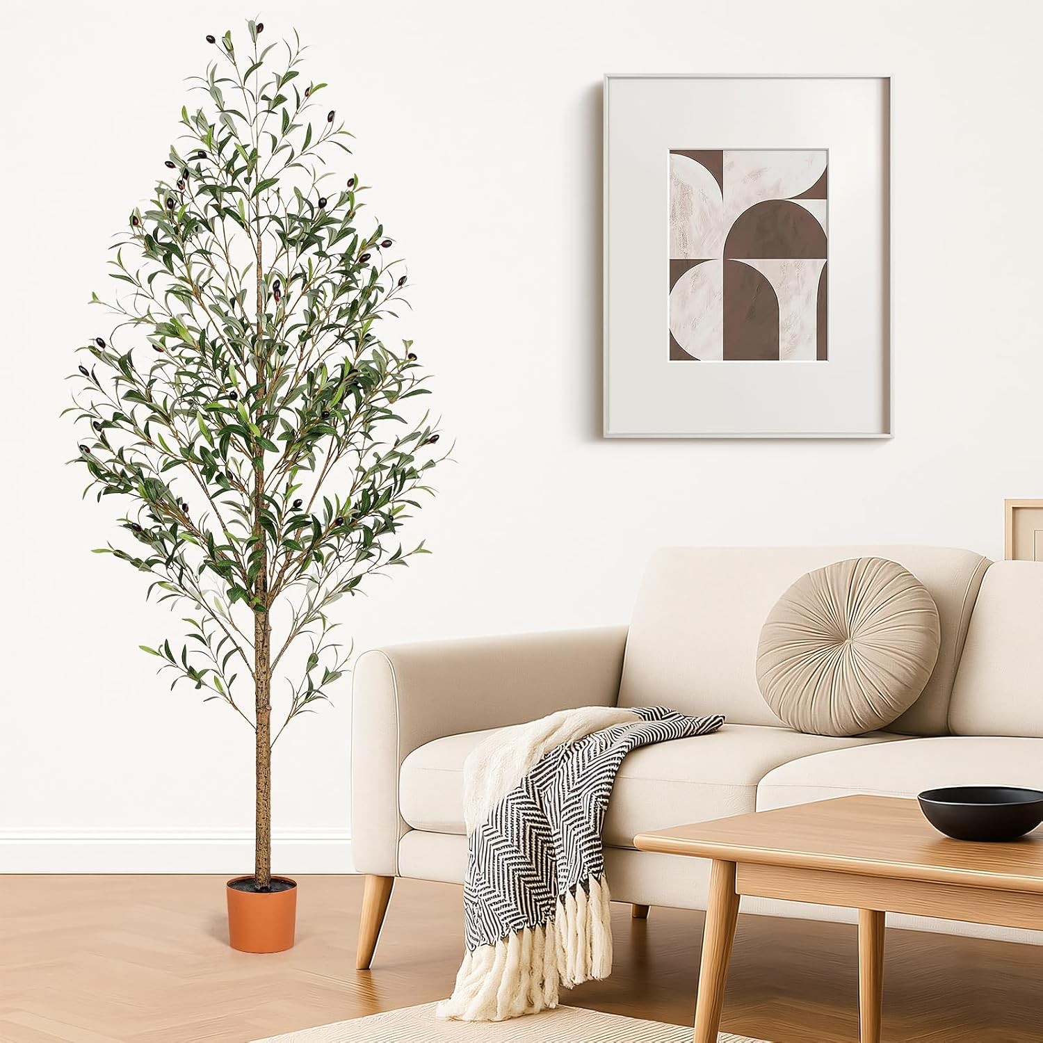 7FT Artificial Olive Tree Indoor Tall Realistic Faux Olive Tree with Plastic