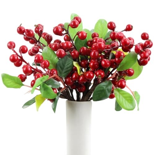 Artificial red Berries Stems,3pcs Fake Berries Artificial Fruits Berry Red