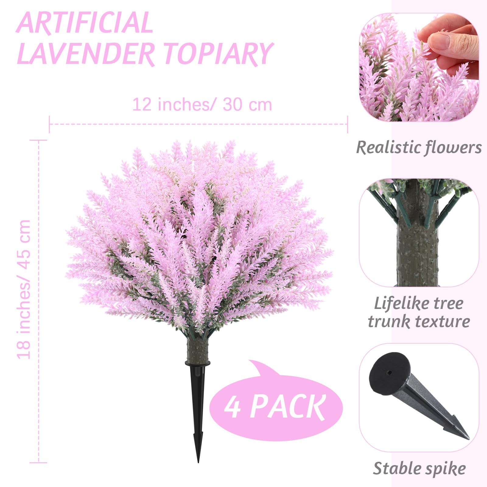 2 Pack Artificial Lavender Topiary Ball Trees with Spike UV Resistant Faux Sh…