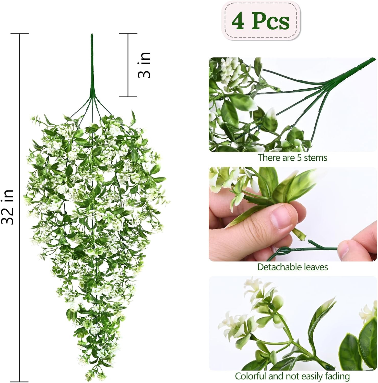4Pcs Fake Hanging Plants, Artificial Hanging Flowers Faux Ivy Pothos Vines Green