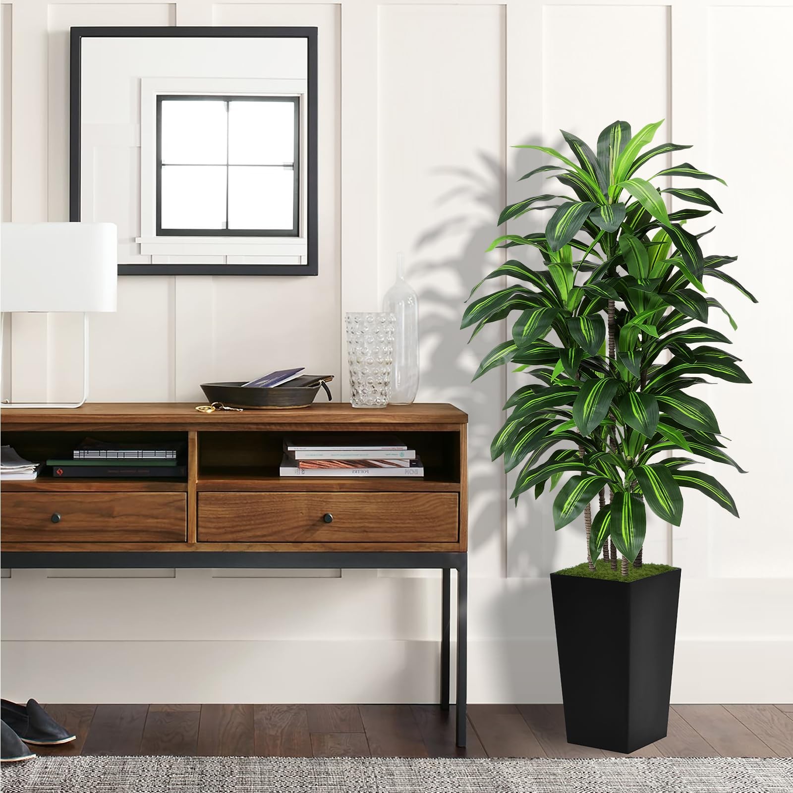 Artificial Dracaena Tree 5FT – Fake with Black Tall Planter – 5ft,