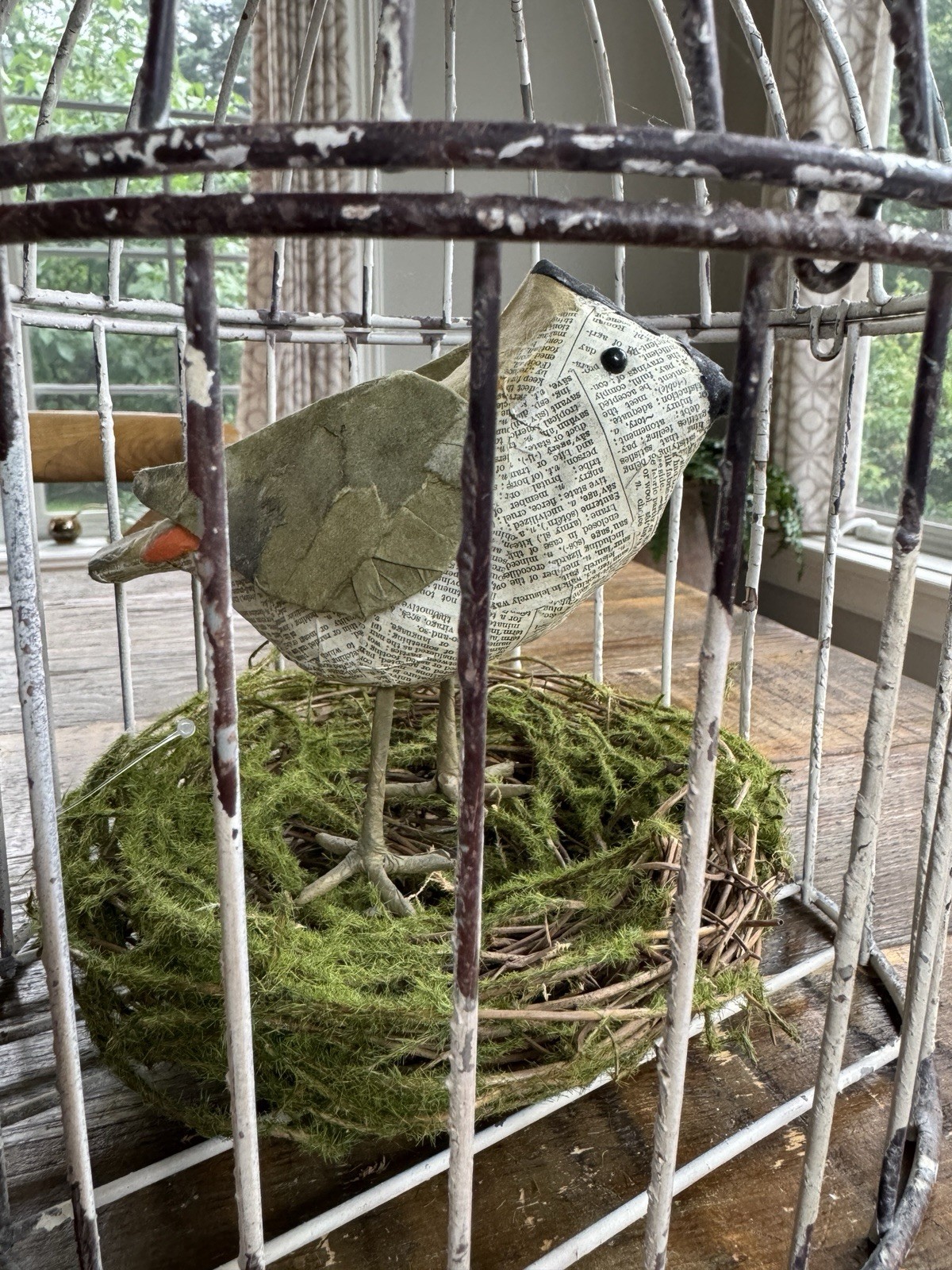 7″ Rustic Bird NEST Decoration Artificial Twig & Green Moss Spring Decor NEW