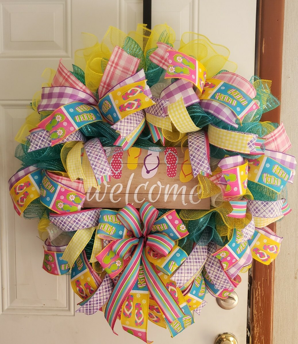 Custom Handmade summer Wreathe. Great addition for spring! 26×26×6