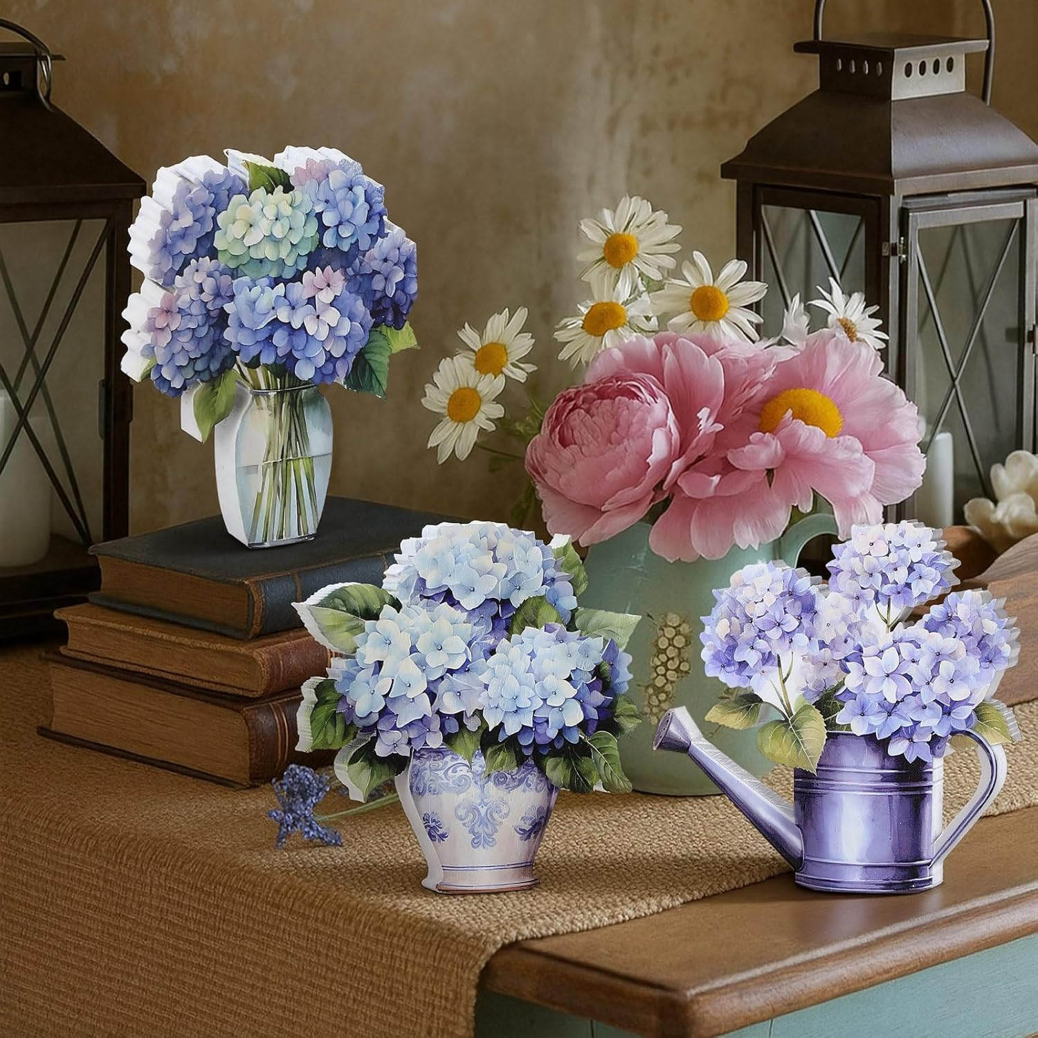 3 Pcs Hydrangea Table Decor Wood Hydrangea Table Sign Retro Centerpiece for Tier