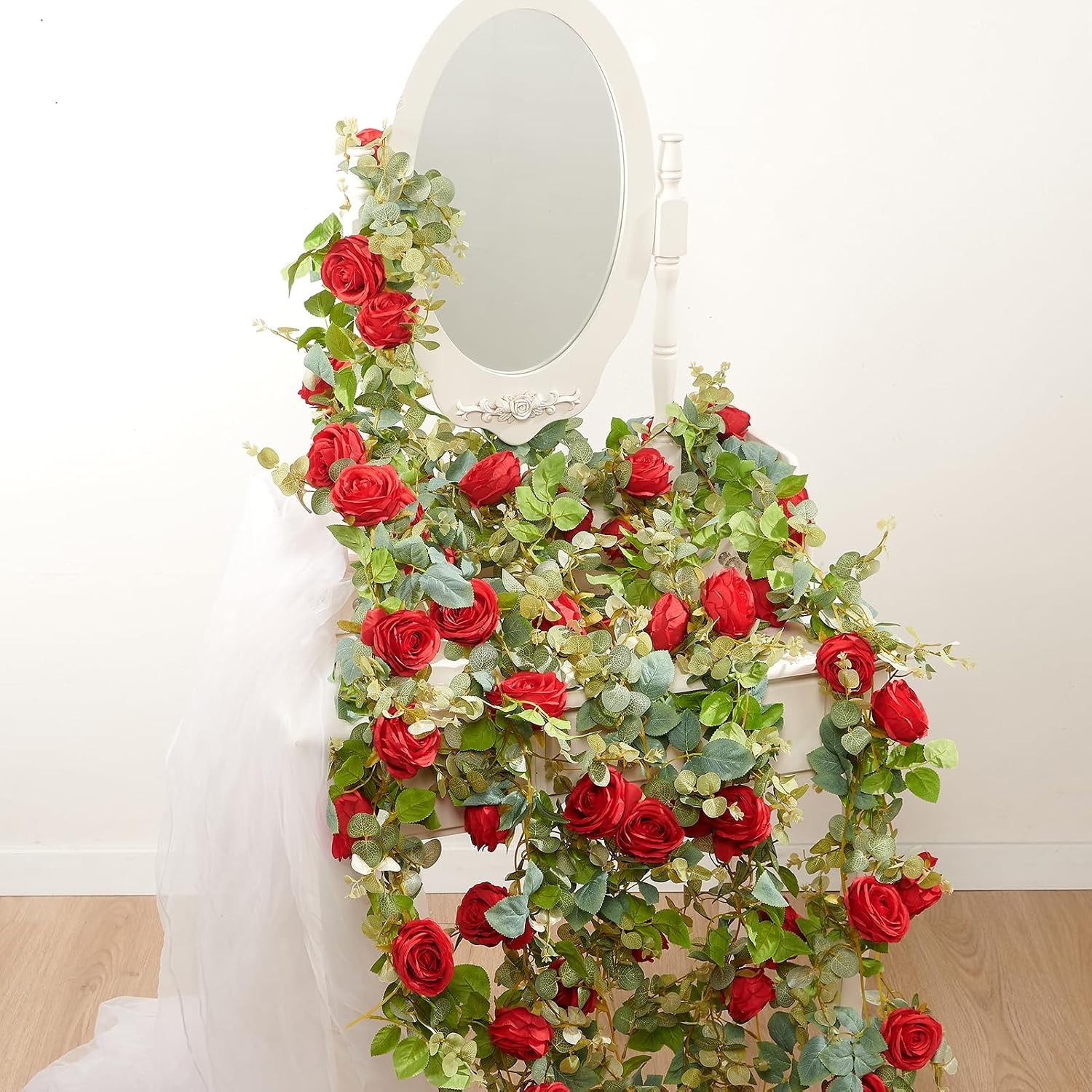 8 Pcs 8.2′ Artificial Rose Garland, Pink Flower Vine Faux Hanging Decor