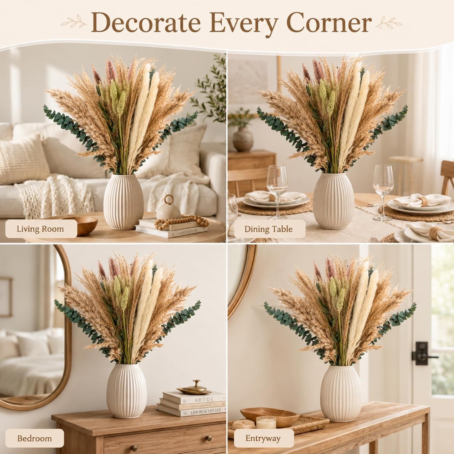 35Pcs Dried Pampas Grass Decor Small Bouquet Boho Table Centerpiece Vase Filler