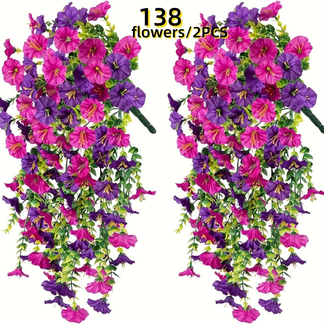 2pcs UV-Resistant Artificial Morning Glory & Eucalyptus Hanging Decor for Home &