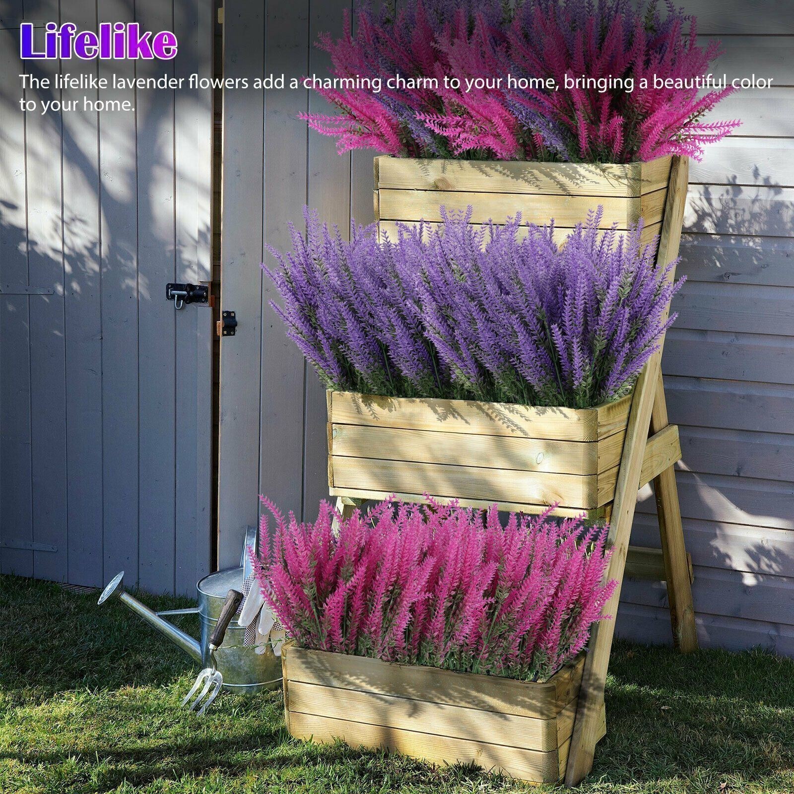 Home Garden Lavender Artificial Flowers Fake Plants Decor Hanging Outdoor Yard
