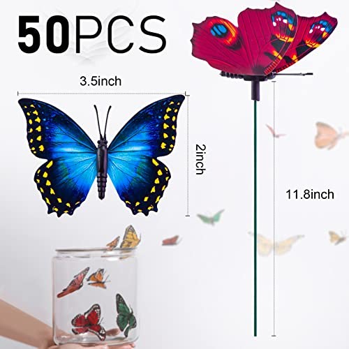 50PCS Butterfly Garden Decorations, 11.8 inch Butterfly Stakes Colorful
