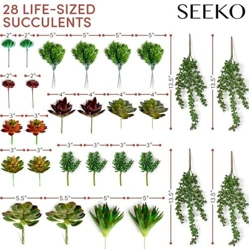 Artificial Succulents 28 Pack Realistic Faux Fake Plants for Indoor Outdoor DIY