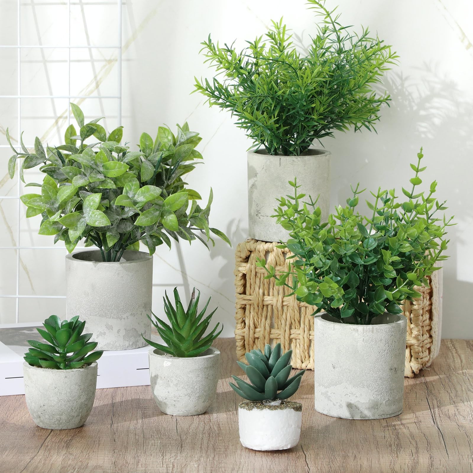 6-Pack Small Fake Plants Eucalyptus Rosemary Succulents for Home Decor