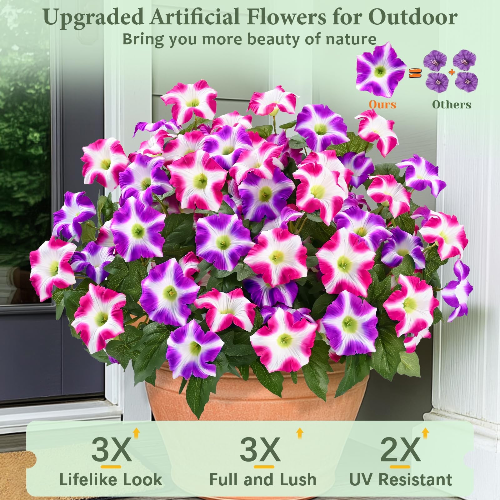 Artificial Flowers for Outdoors, 4 Bundles Realistic Fake Outdoor Flowers, UV…