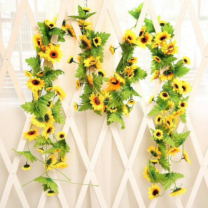 240cm Artificial Silk Sunflower Ivy Vine with Green Leaves Hanging Garland Chic