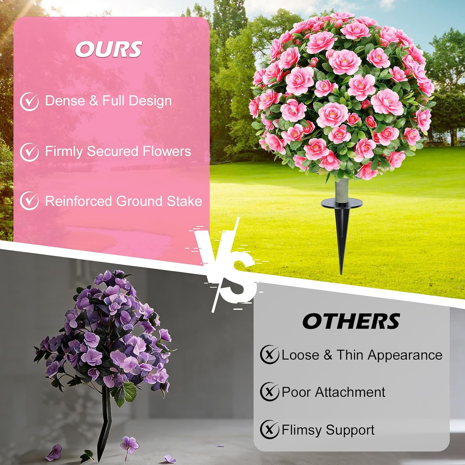 2 Pack UV Resistant Pink Crabapple Blossom Topiary Trees for Outdoor Decor