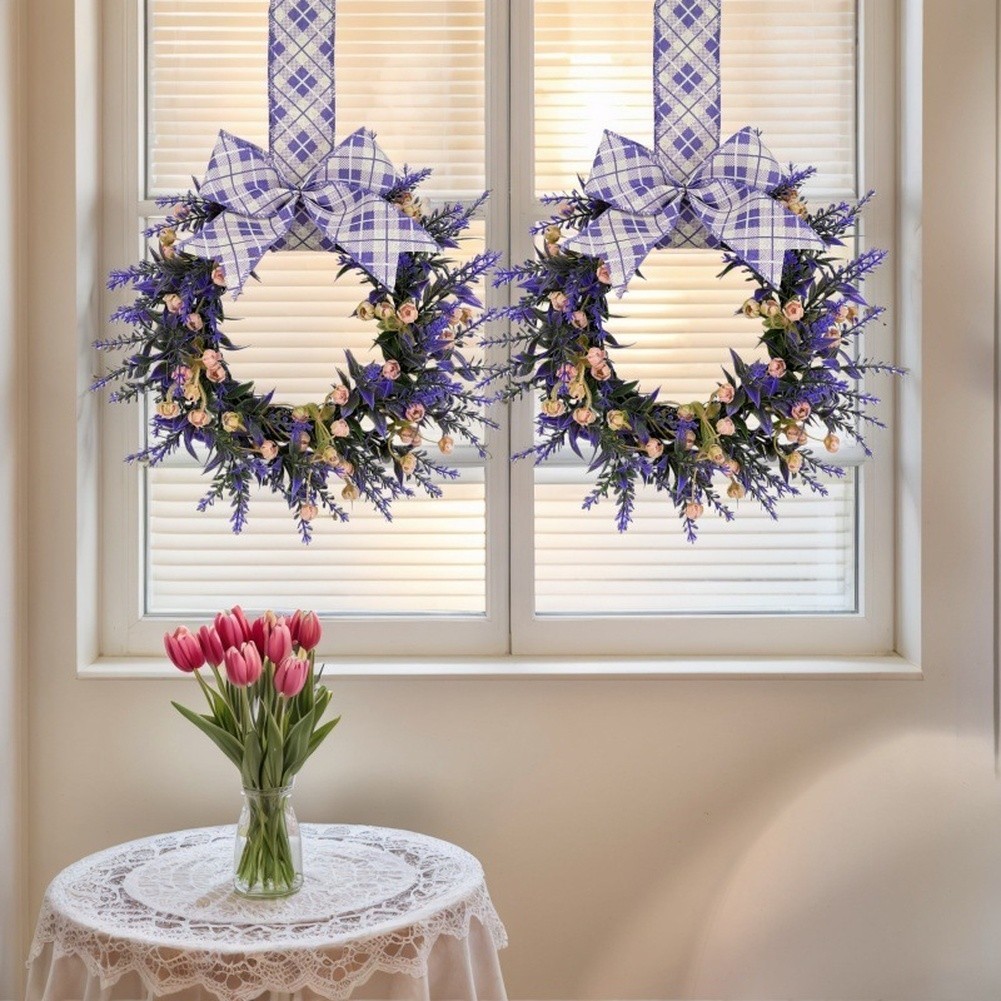 23cm Lavender Floral Wreath Made of Plastic Wire for Wall Door Decoration