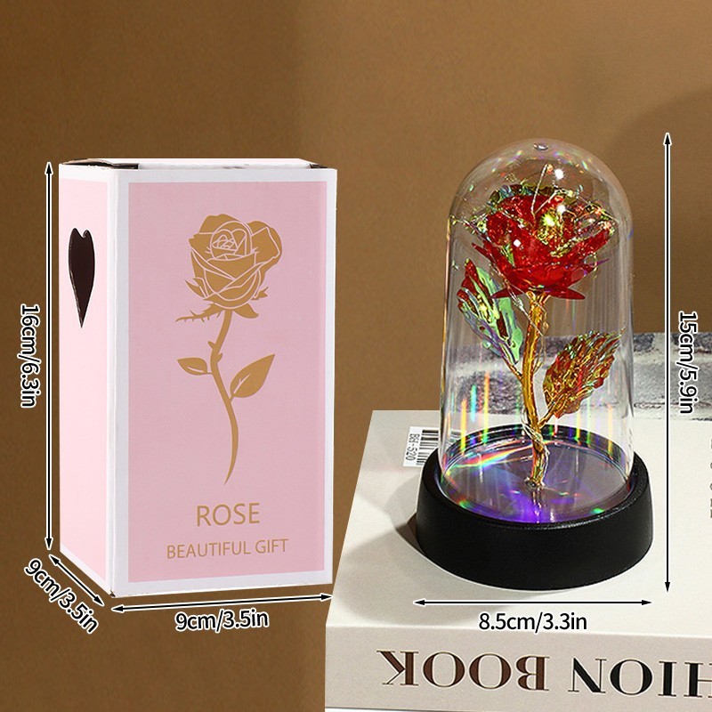 Eternal Rose LED Glass Dome Artificial Flower Romantic Gift for Her Anniversary