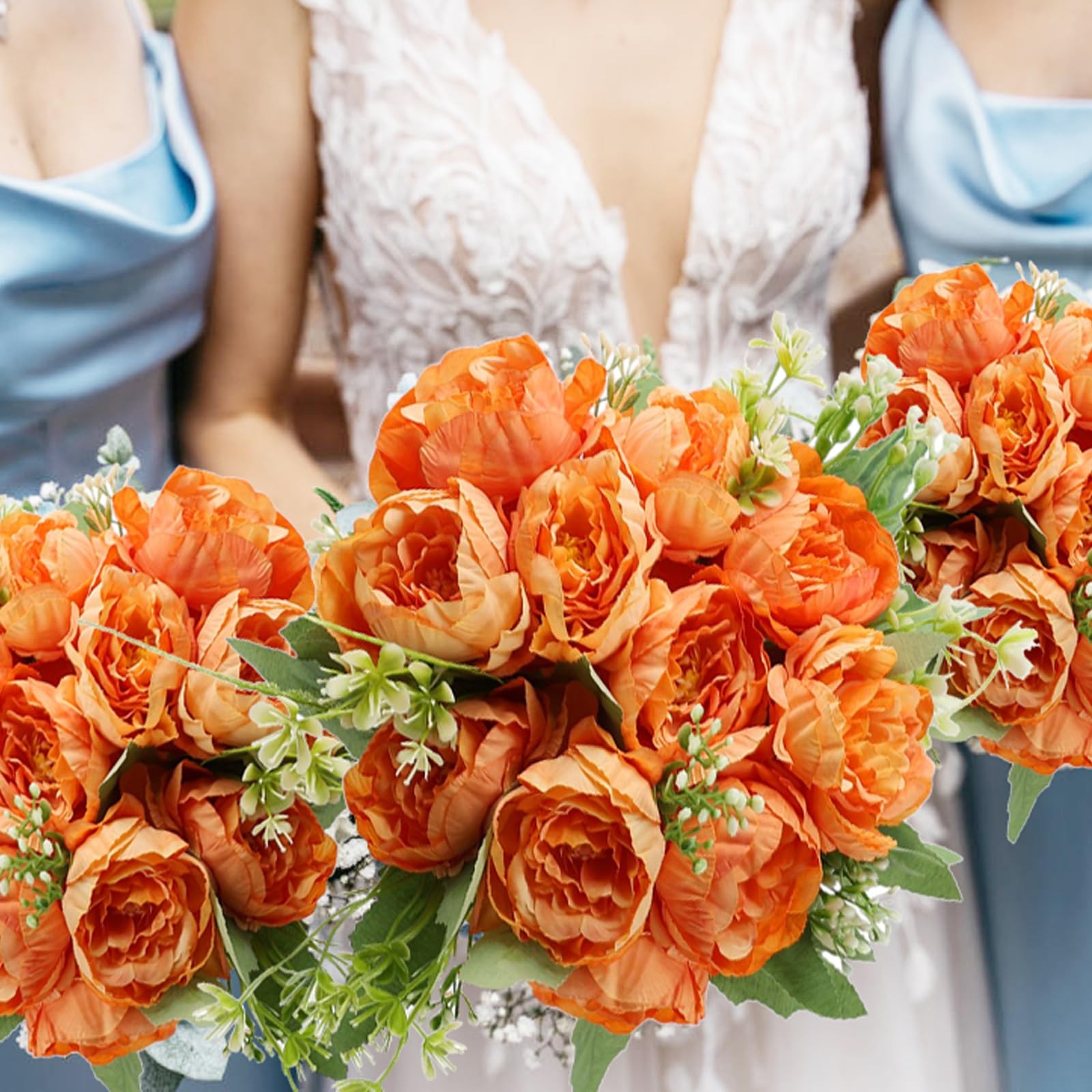 12 PCS Fall Orange Artificial Peonies Flowers Bouquet Centerpiece Table Decor