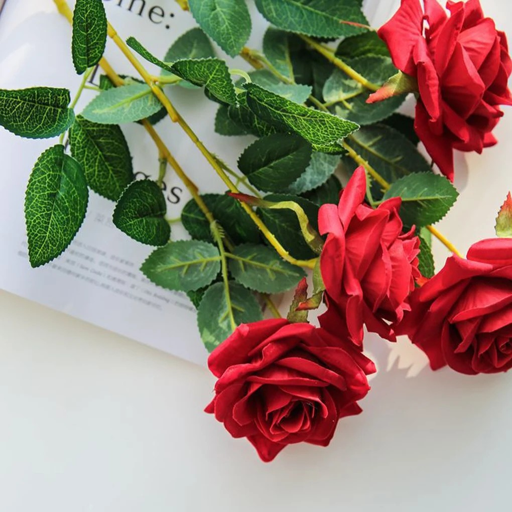 20x Artificial Red Flowers Bulk Realistic Silk Faux Rose for Wedding Decoration