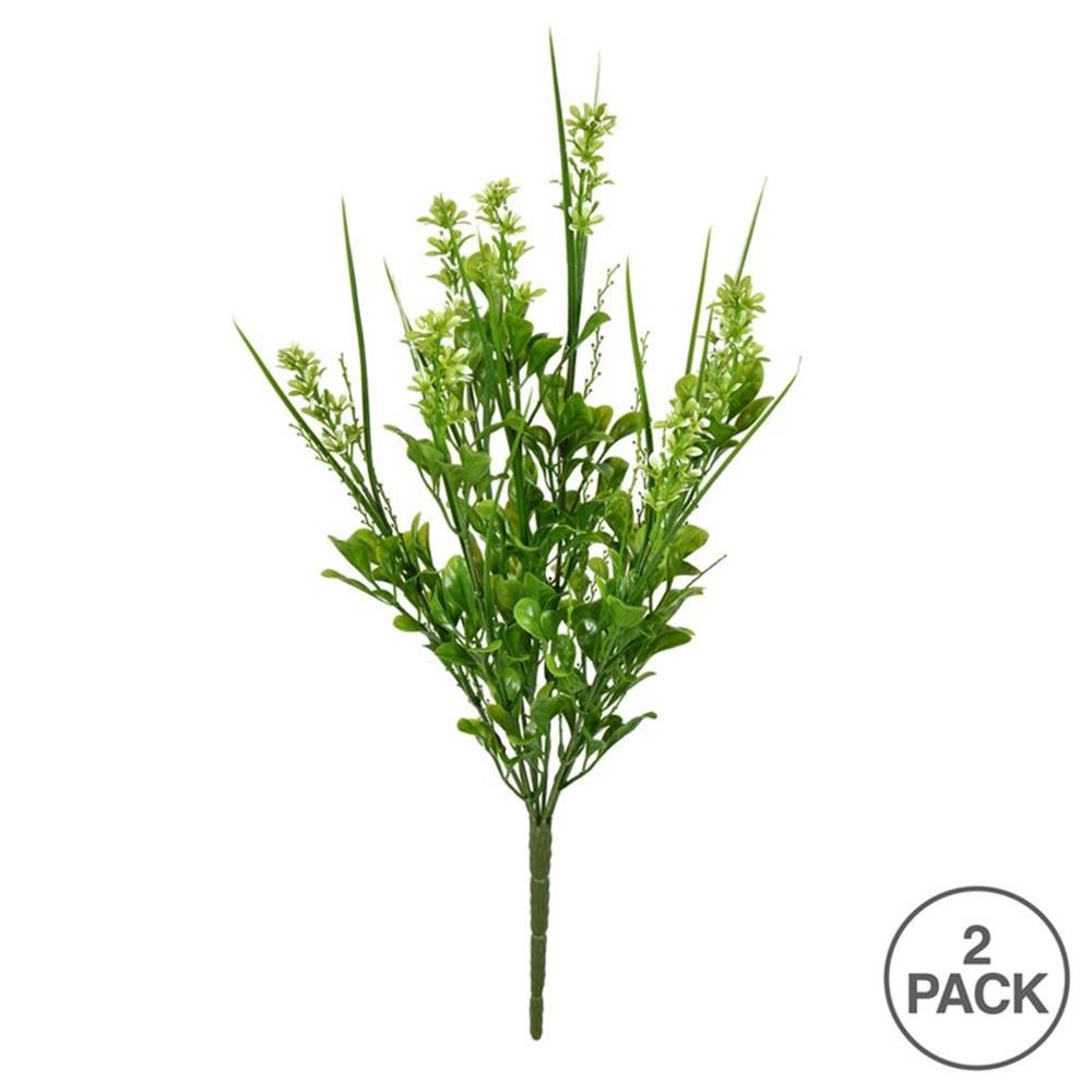 Vickerman 16″ Plastic Artificial UV Coated Butterfly Bush in Green (Set of 2)