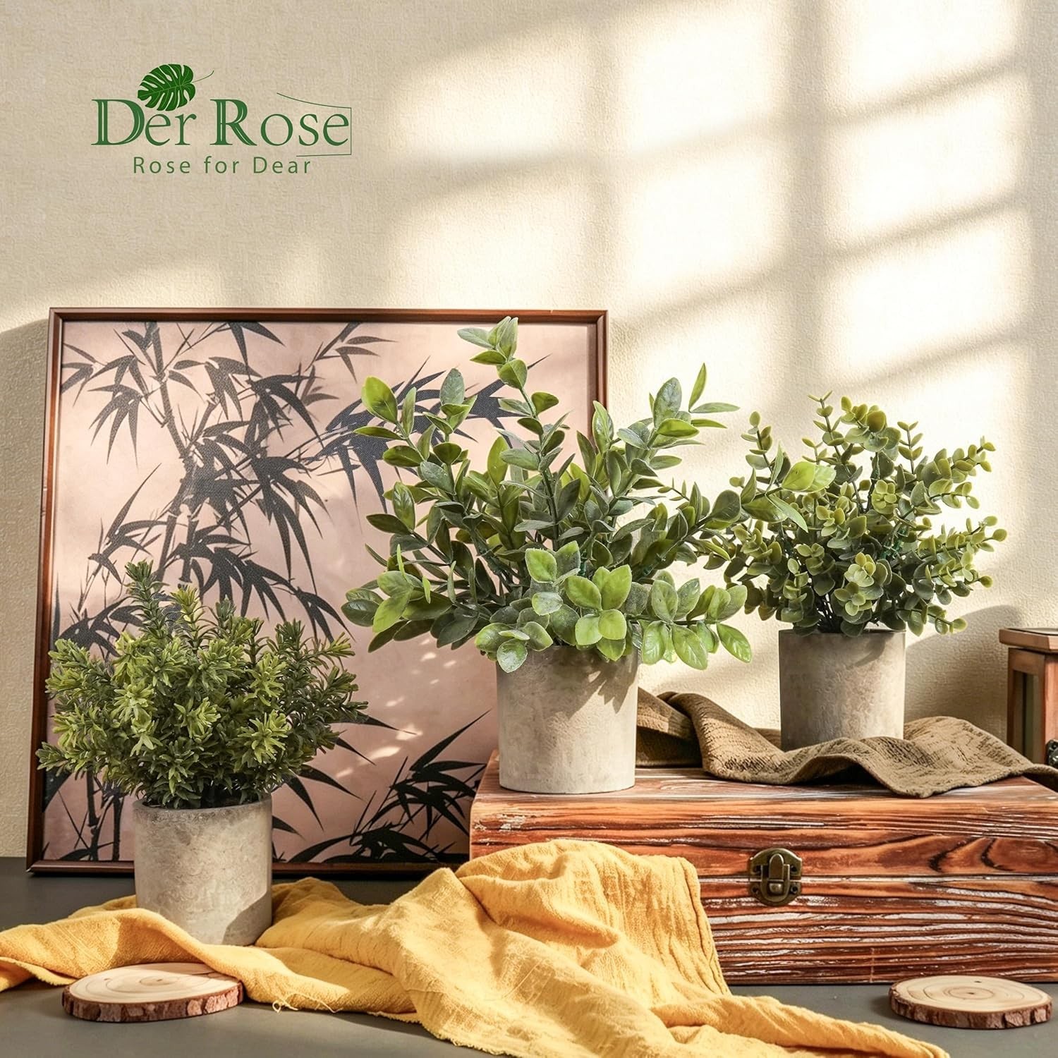 Artificial Eucalyptus Mini Potted Plants Pack 3 Sage Green Home Office Decor