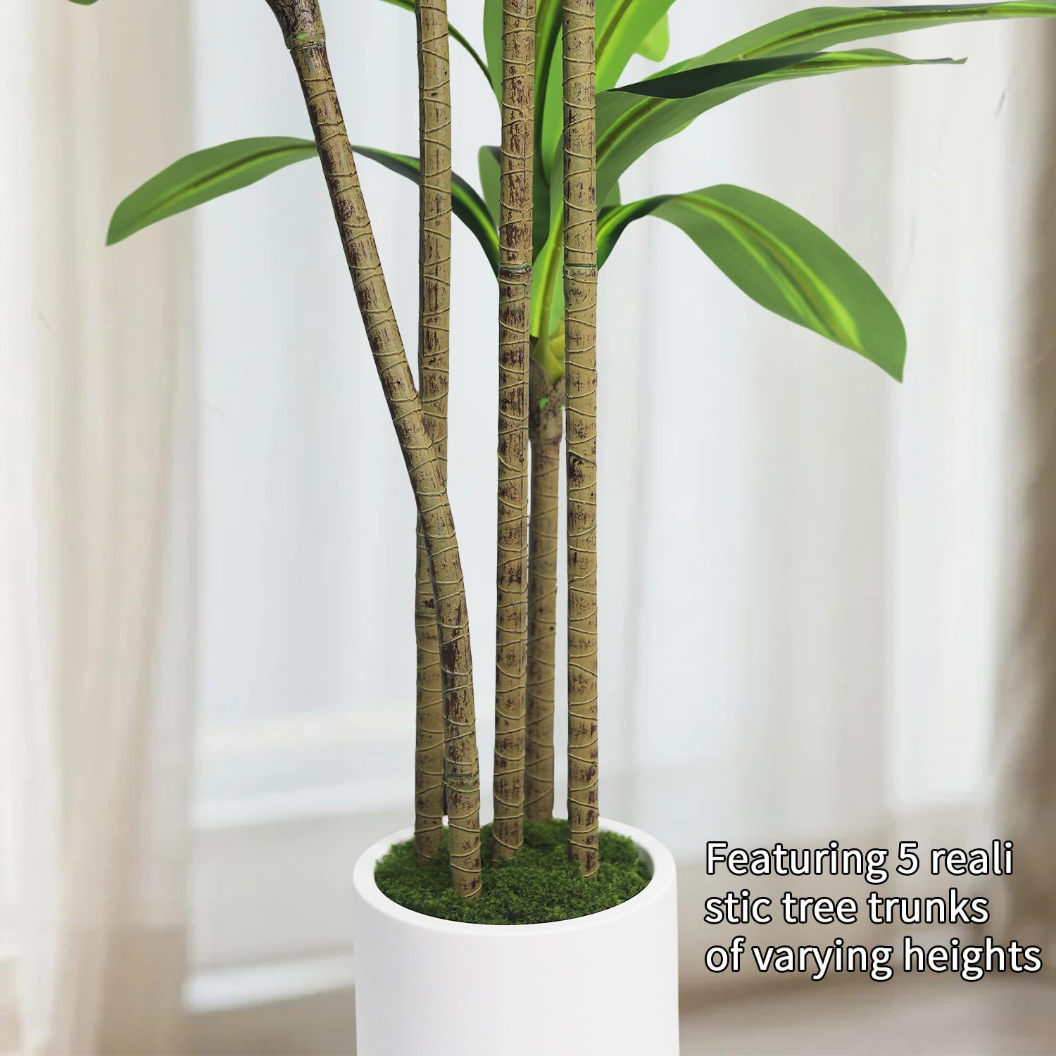 Artificial Dracaena Tree 5FT – Fake Plants with White Planter Faux Yucca Tall