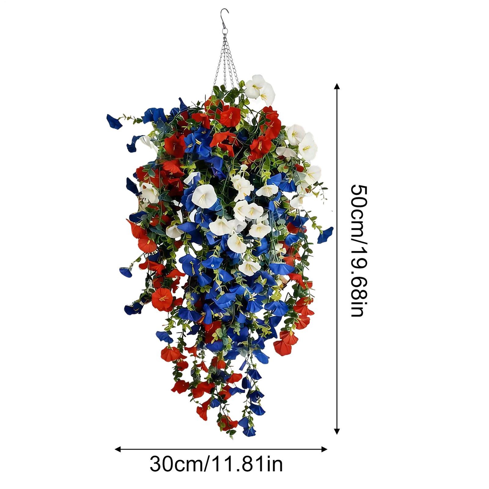 2026 Red White Blue Hanging Flowers Patriotic Faux Basket 4th July Porch Decor