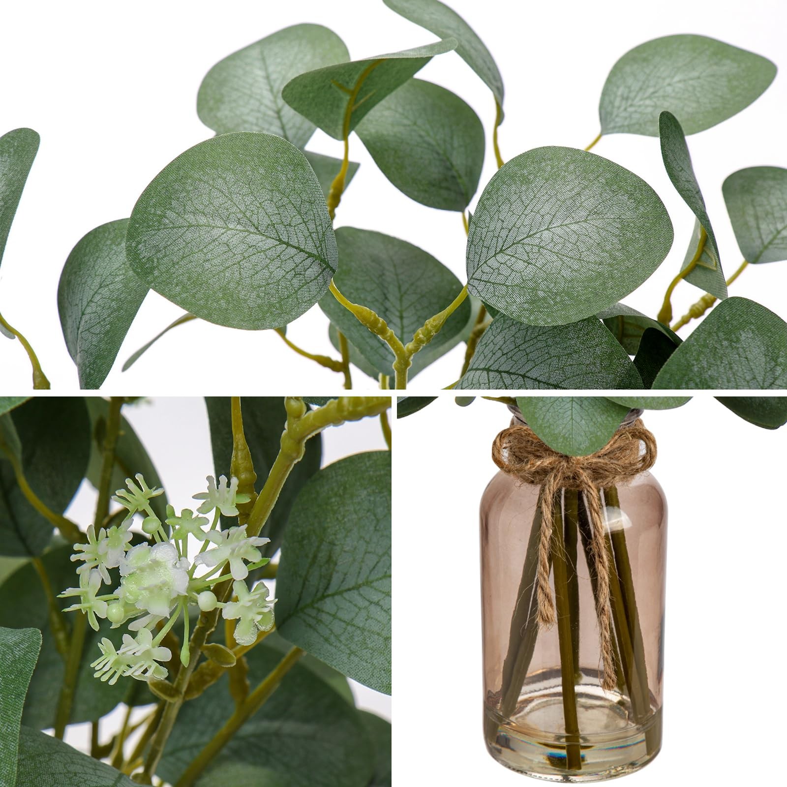 Artificial Eucalyptus Stems In Teal Glass Vase With Faux Water 14 Fake Plant Eu