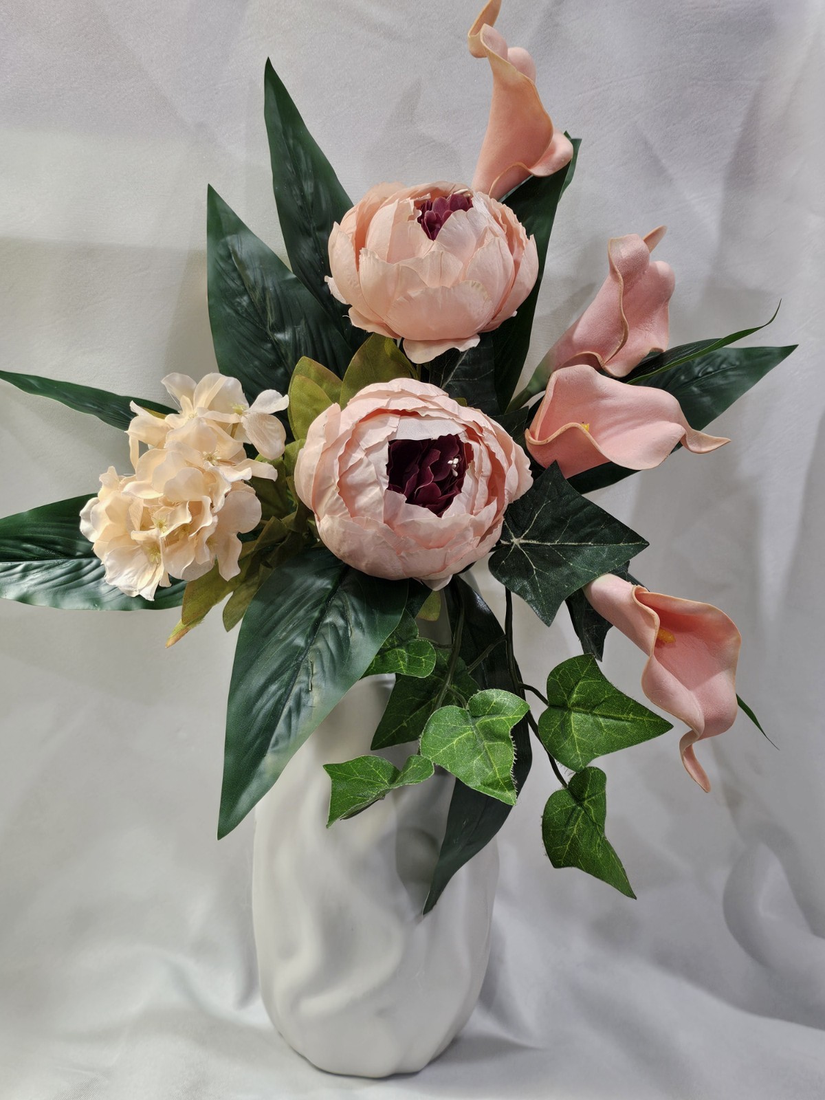 Simple beauty Artificial Peonies Calla with Rich Dark Greenery 17″ H x 15″ W